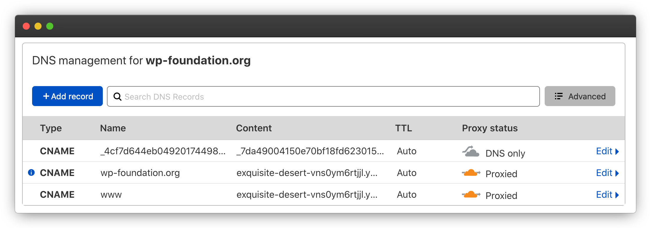 Cloudflare DNS records