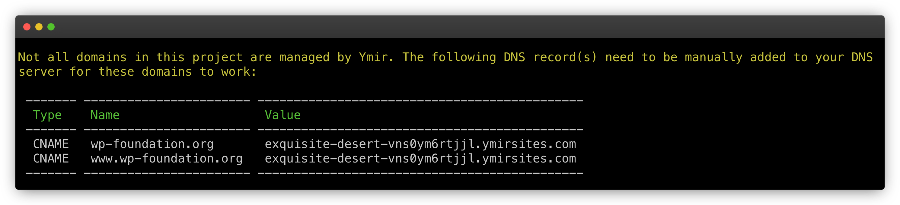 Ymir CLI DNS records