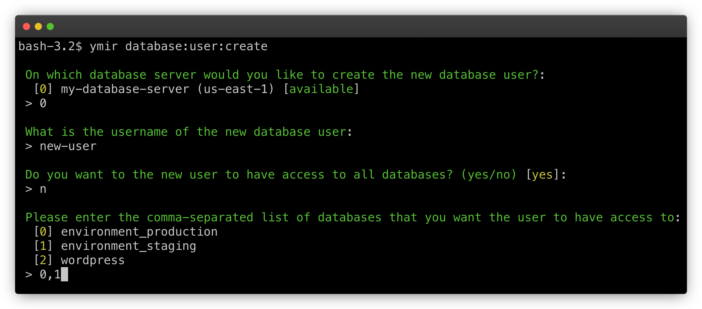 Create a database user