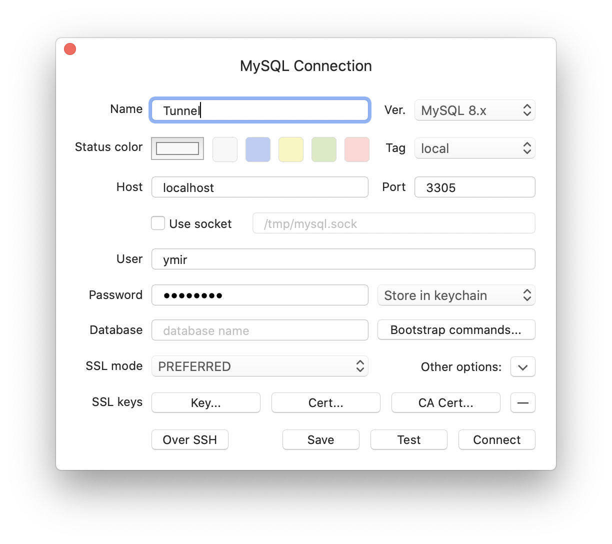 TablePlus MySQL tunnel